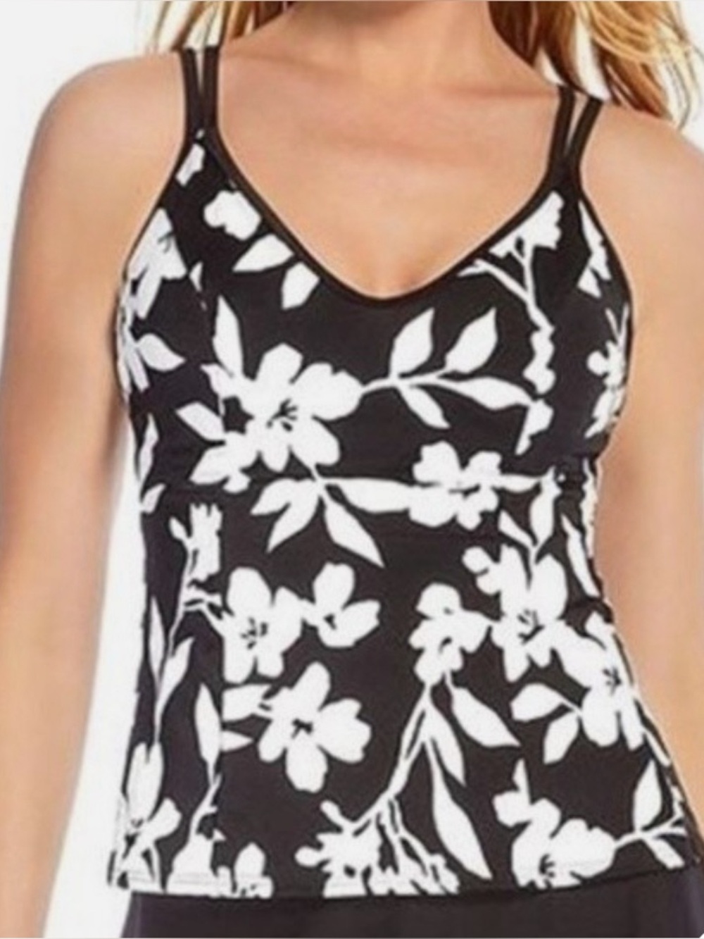 Miraclesuit Black Tankini top with White Floral Print size 12